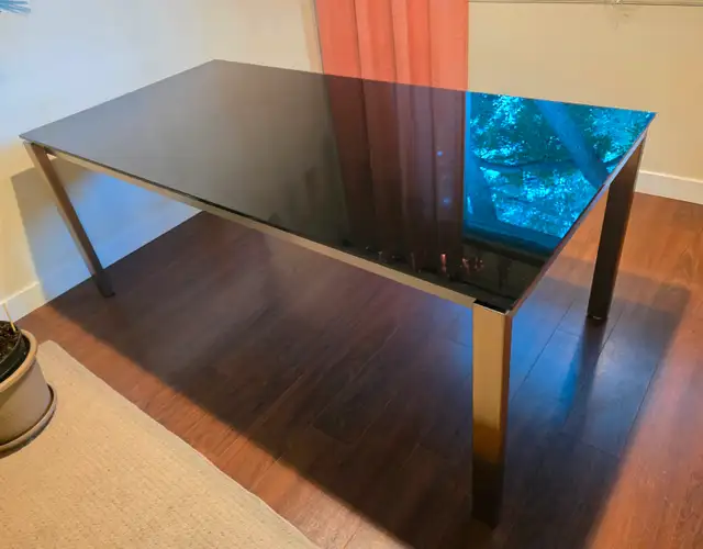 Beautiful Dining table made of glass and metal.
