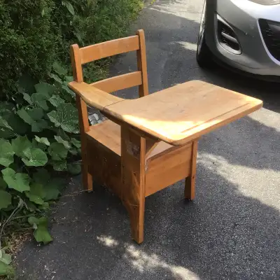 Vintage old school children chair desk, View more