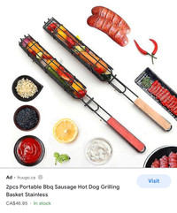 Portable Bbq Sausage Hot Dog Grilling Basket Stainless 