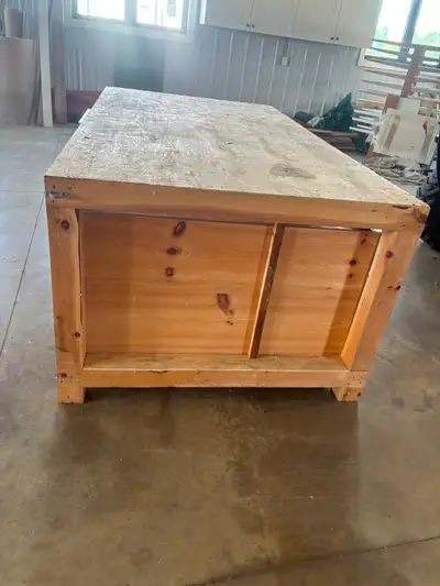 CUSTOM BUILT HEAVY-DUTY WOOD WORKBENCH, View more