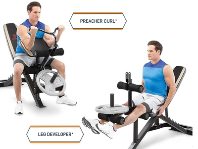 Marcy Olympic Weight Bench with Top accessory, Preacher Curl Pad, and Leg Developer for Full-Body Wo...