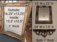 2 Ornate Gilded Wooden Framed Mirrors (wall &Dresser-Top)/Shelf 