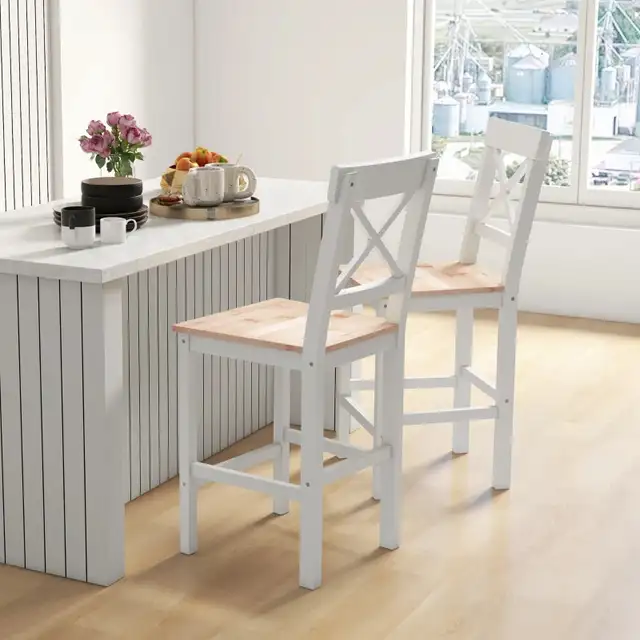 Counter Height Stool, Farmhouse Bar Stool with Backs, Solid Wood in Chairs & Recliners in Markham / York Region - Image 7
