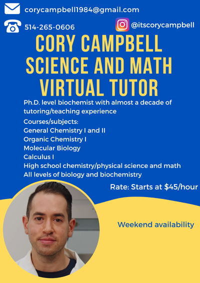 PhD level science tutor for chemistry, biology, biochem - $45/hr, View more