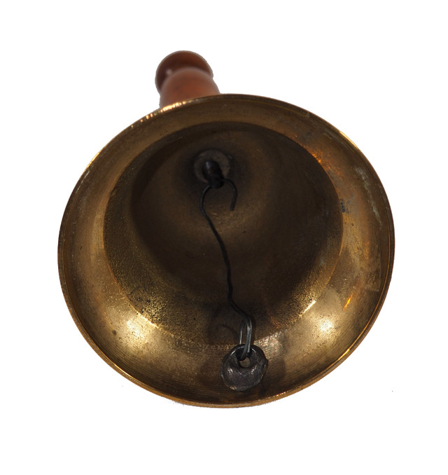 8 1/2" Brass School Bell with Wooden Handle and Leaf Design in Arts & Collectibles in St. Albert - Image 2