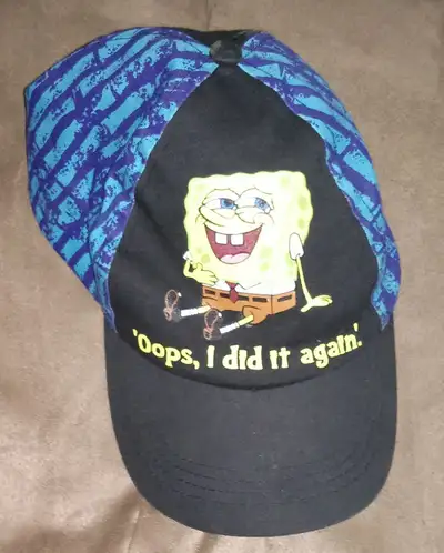 Sponge Bob themes kids baseball cap by Nickelodeon. Velcro adjustment at back for one size fits all....