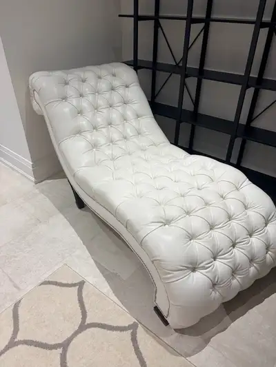 White Tufted Leather Chaise Lounge, View more