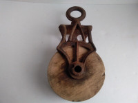 Antique Cast Iron Pulley with Wooden Wheel D118