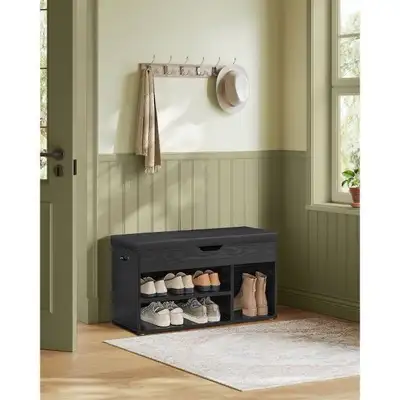 Storage Bench with Cushion 18 Pair Shoe hold , Shoe Bench with Padded Seat, 3 Compartments, Hidden S...