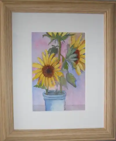 Framed Original Watercolour Painting SUNFLOWERS C Basciano 12x10, View more