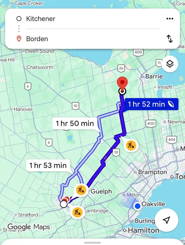 Kitchener to Borden (I am female driver)