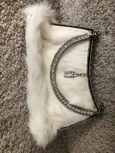 VINTAGE PURSE REAL RABBIT FUR AND UNIQUE VERY CLEAN