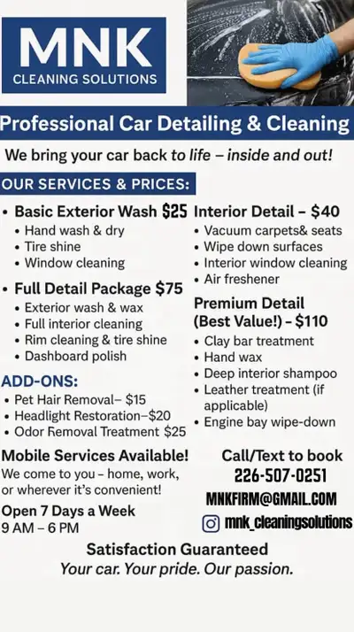 Premium Car Detailing Serving Kitchener | Waterloo | Cambridge ✨ Mobile or Shop – We Come to You! DM...
