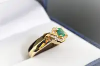 GENUINE COLOMBIAN EMERALD & DIAMOND SOLID 14K GOLD RING FOR SALE