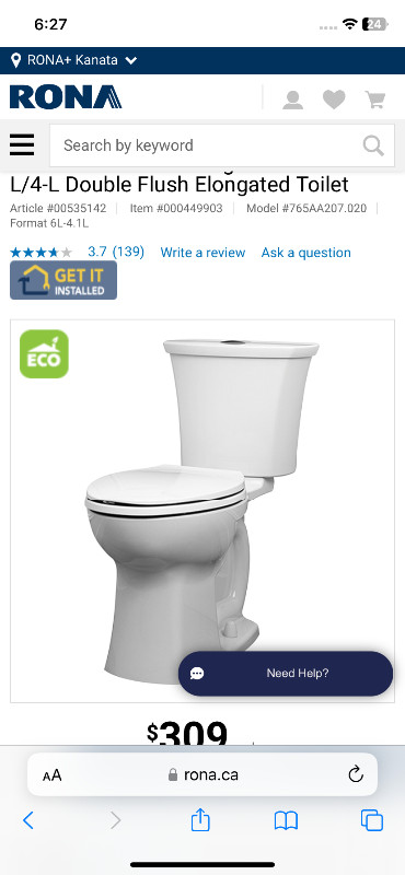 Edgemore Toilet by American Standard - NEW IN THE BOX in Plumbing, Sinks, Toilets & Showers in Ottawa