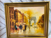 1970s French Oil Painting, Paris City Arc De Triomphe, Signed 