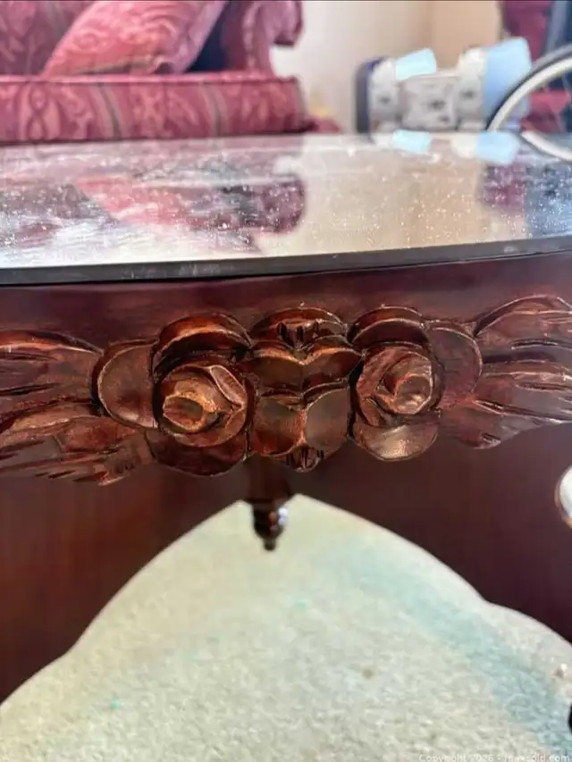 Vintage Solid Wood Oval Coffee Table with Beveled Glass Top in Other Tables in Delta/Surrey/Langley - Image 7