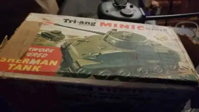 TRIANG MINIC SHERMAN TANK 1950s AS FOUND HAVING BEEN IN LOCKER, View more