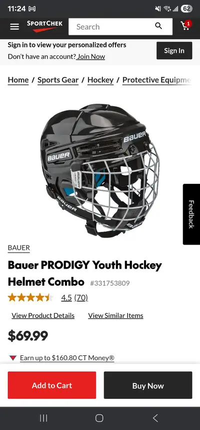 NEW Bauer PRODIGY Youth Hockey Helmet Combo (Reg.$69.99+tax) $50, View more