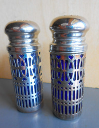 Ensemble Salière-Poivrière en Argent avec Verre Bleu Cobalt