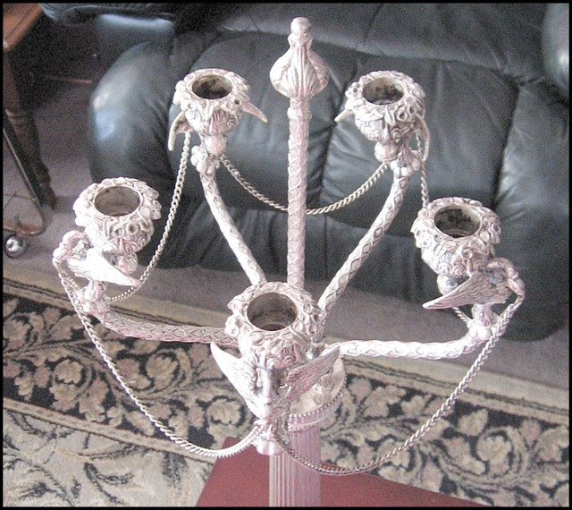 SILVER PLATE CANDELABRA WITH CENTER AND FIVE A ARMS in Arts & Collectibles in Oshawa / Durham Region - Image 4