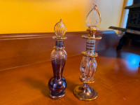 2 Persian Style Egyptian Hand-blown Glass Perfume Bottles