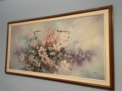 Oil painting on canvas with oak frame signed, View more