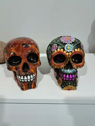 Sugar Skull Ornaments - Good Large Size! Selling these together as a set. One has flower design, the...
