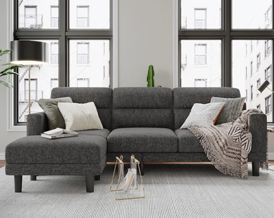 Fabric Sectional Couch with Reversible Ottoman L Shaped Sofa, View more