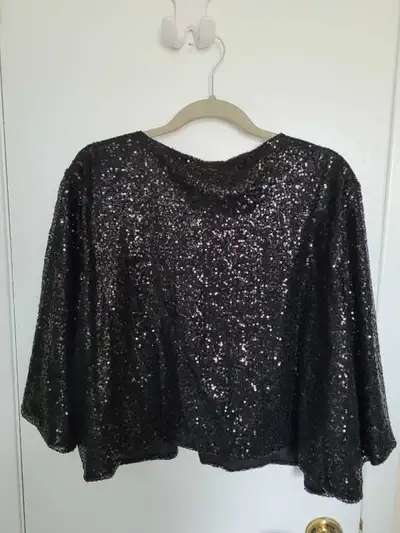 BLack glittery holiday  jacket. Plus size, View more