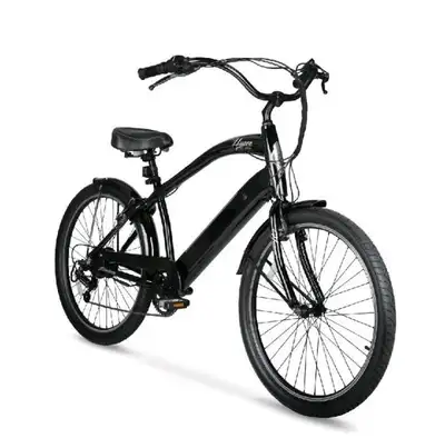 Hyper E-Ride 26" Men's 36V Electric Cruiser E-Bike with Pedal-Assist, 250W Motor, Black Package Dime...