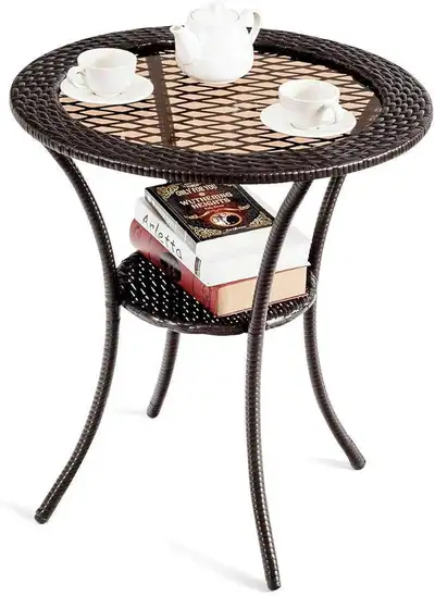 Round Rattan Wicker Coffee Table Glass Top Steel Frame, View more