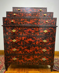 Artsy Red & Black Wooden Chest of Drawers or Dresser