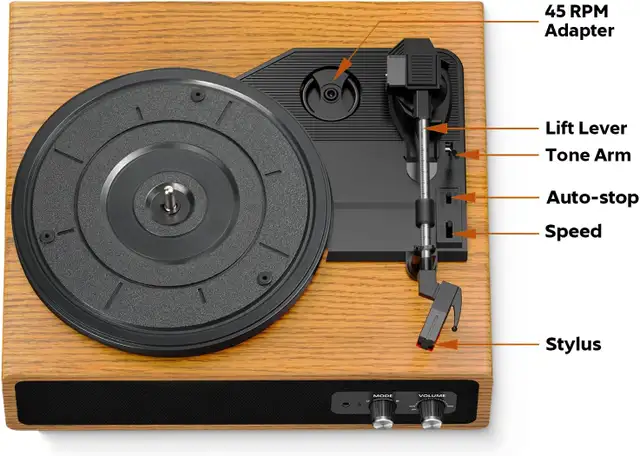 FYDEE Bluetooth Turntable with Built-in Speakers, 3-Speed Vinyl in General Electronics in Mississauga / Peel Region - Image 3