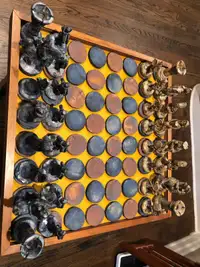 Antique Ceramics figurines chess with wood board