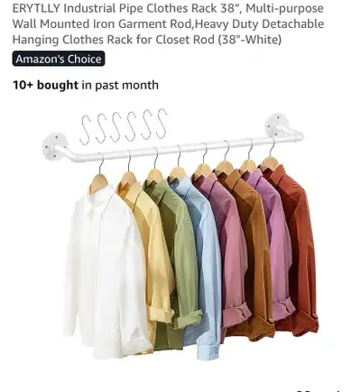 New Industrial Pipe Clothes Rack 38” White, View more