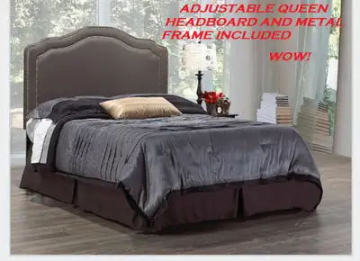 QUEEN HEADBOARD WITH SILVER NAILHEADS METAL FRAME INCLUDED FREE., View more