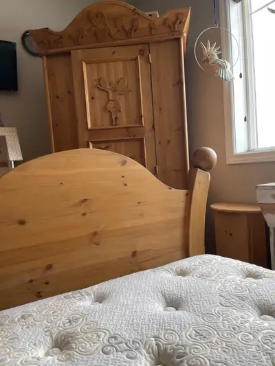 Decorative Childs Twin Bed and Matching Armoire Closet., View more