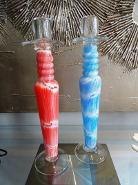 MURANO art glass TALL CANDLE HOLDERS swirl CANDY COLORS stunning