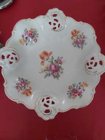 Weimar Porcelain floral footed dish bowl, 10 Dishes Plate set, View more