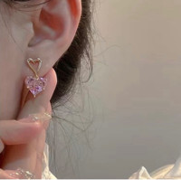 Pink and Gold Heart Earrings
