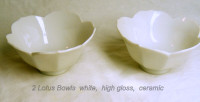 Lotus shape Bowls, 2 porcelain high gloss white, like new
