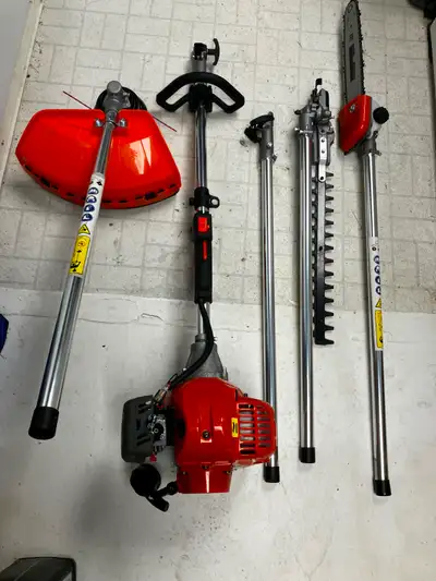 Gas powered extendable saw, hedge trimmer, weed eater, View more