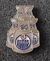 EDMONTON OILERS 5 TIME STANLEY CUP CHAMPIONS PIN (5 CUPS) $25