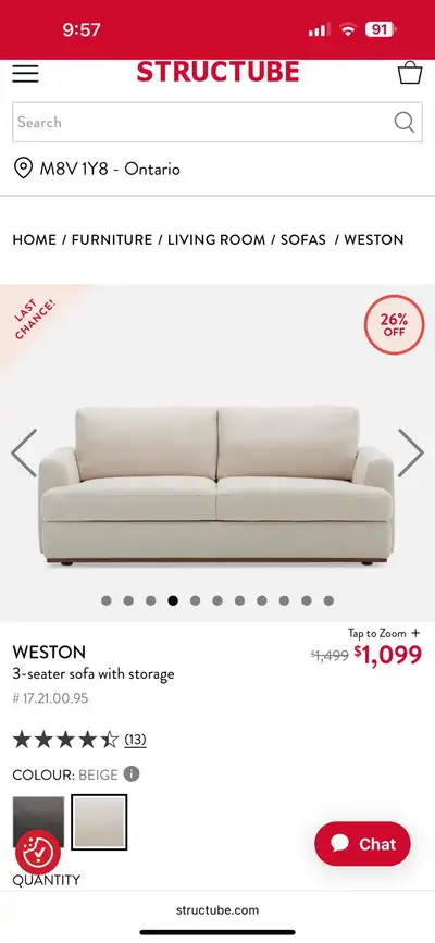structube 3 seater sofa with storage , View more