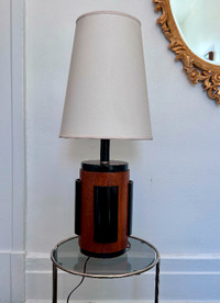 Midcentury design wood lamp base with white shade