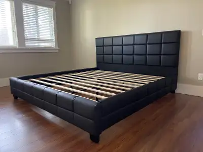 black fully tufted platform bed , View more