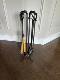 Heavy Duty Black Metal Fireplace Tool Set