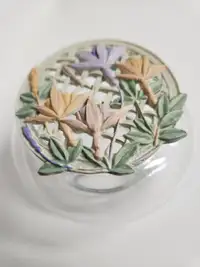 Vintage glass bowl & intricate cast metal painted lid