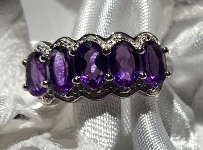 Bague NEUVE Améthystes et petits Diamants (garantie), View more